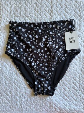 NWT: Daze Dayz High Waist Black Floral Bikini Bottoms